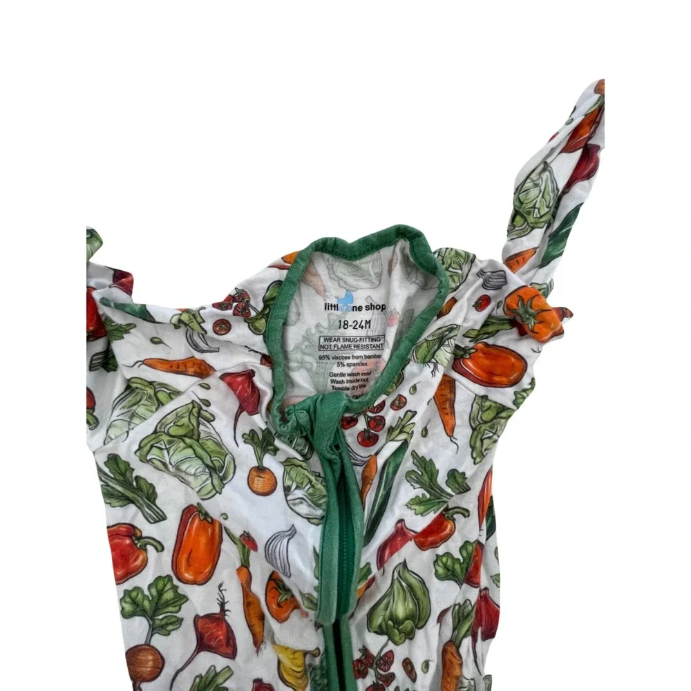 Little One Shop Vegetable Print Bamboo Pajamas 18-24 Months Green‎ zipper I02